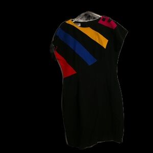 Vintage Algo Canadian Made Black Dress with Bold Stripes